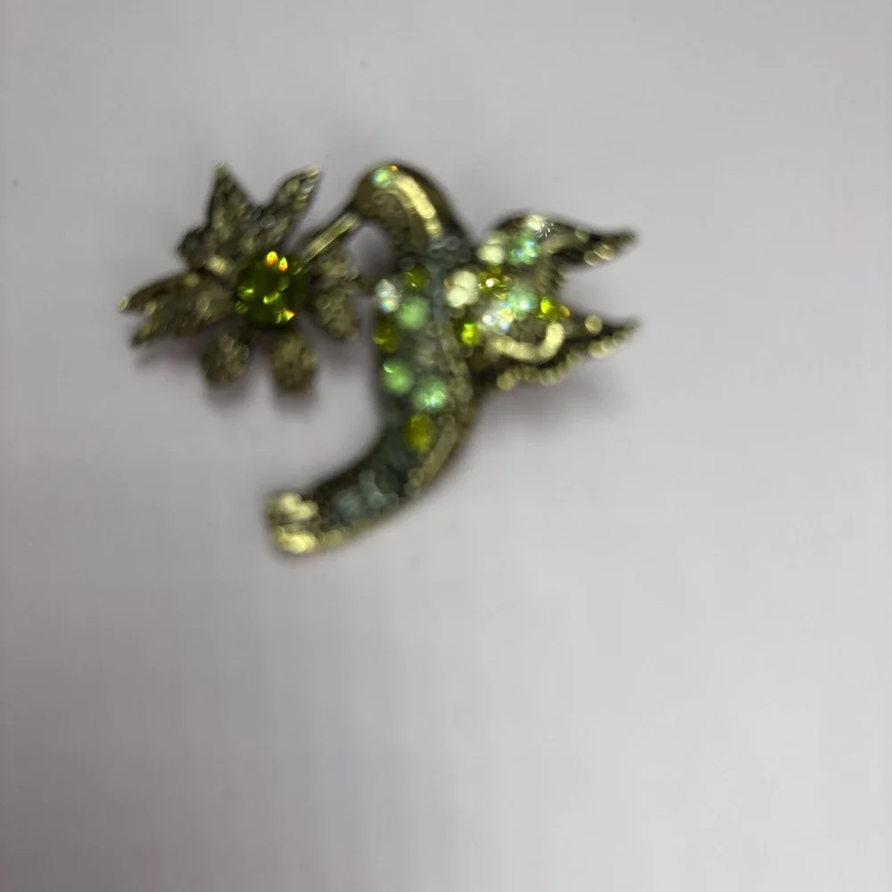 Vintage Rhinestone Pin Brooch Lot Hummingbird Gold tone Green